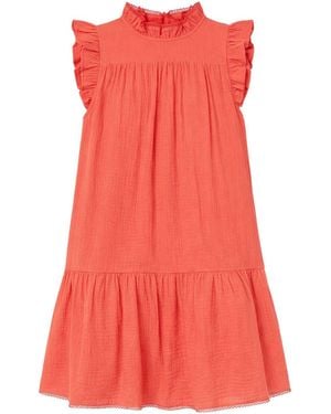 Ro & Zo Petite Cheesecloth Frill Neck Mini Dress - Red