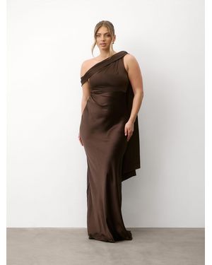 Six Stories One Shoulder Drape Detail Satin Bridesmaid Dress - Brown