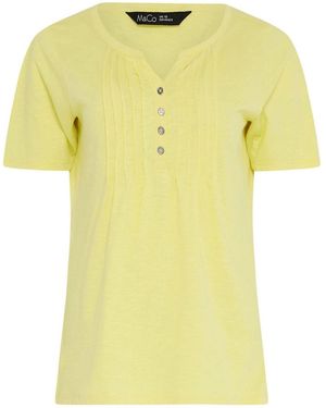 M Com Short Sleeve Cotton Henley Top - Yellow