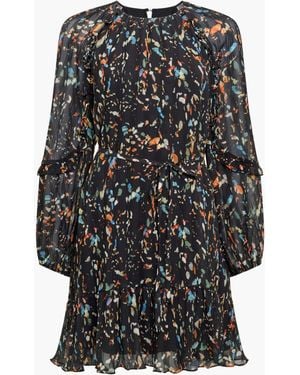 French Connection Kylie Claudette Ruffles Sleeve Waist Tie Mini Dress - Black