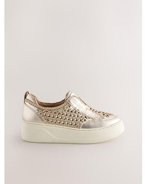 Next Forever Comfort Leather Weave Wedge Flat Forms - Natural