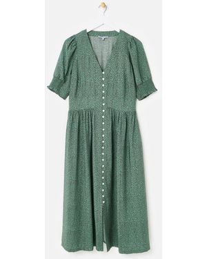 Oliver Bonas Polka Dot V-Neck Midi Dress - Green