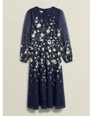 Hobbs Petite Lois Floral Embroidered Dress - Blue