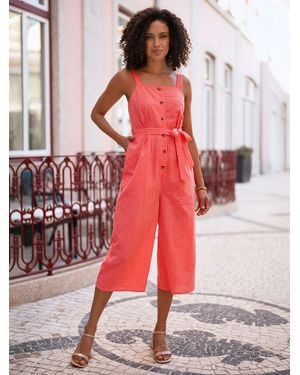 Yumi' Gingham Button Through Jumpsuit - Red