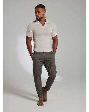 Tailored Athlete Muscle Fit Extra Fine Merino Wool Knitted Open Collar Polo Shirt - Grau