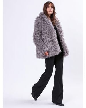 Religion Long Haired Short Relax Fur Coat - Grey