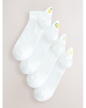 Next Lemons Back Embroidered Motif Trainer Socks 4 Pack - White