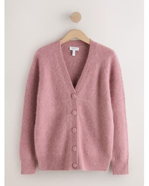 Next N. Premium Long Sleeve Mid-Length Deep V Knit Cardigan - Pink