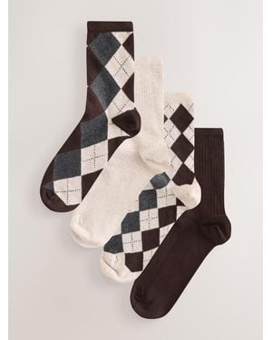Next Neutral Argyle Pattern Ankle Socks 4 Pack - Natural