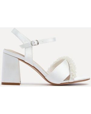 Linzi Ivory Bridal Iris Block Heel With Pearl Embellished Toe Strap - White