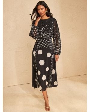 Love & Roses Chiffon Godet Skirt Midi Dress - Natural