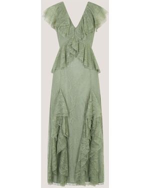Monsoon Alda V-Neck Ruffle Lace Midi Dress - Green