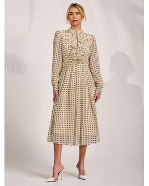 Jolie Moi Textured Chiffon Long Sleeve Shirt Dress - Natural