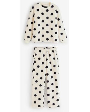 Loungeable Borg Sweater & Wide Leg Pants Lounge Set - White