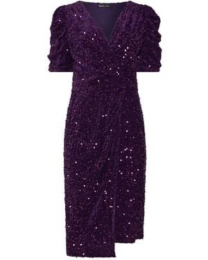 M Com Velvet Short Sleeve Sequin Wrap Dress - Purple