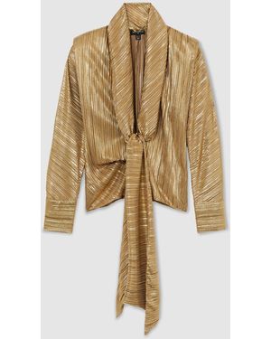 ATELIER Metallic Plissé Tie-Front Shirt - Natural