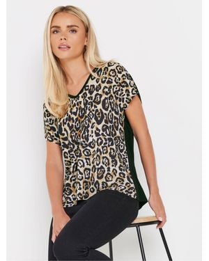 M Com Petite Leopard Short Sleeve Top - Black