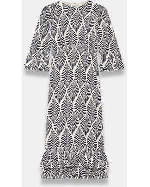 Mint Velvet Printed Ruffle Detail Midi Dress - White