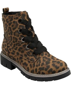 Lotus Print Zip-Up Ankle Boots - Brown