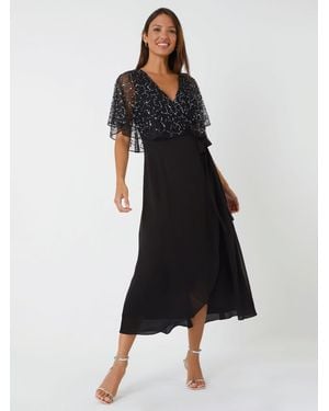 Roman Sequin Embellished Maxi Wrap Dress - Black