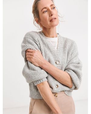 JD Williams Rib V-Neck Cardigan - Gray