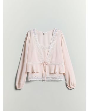 BHOEM 2 In1 Romantic Lace Embellished Blouse - Pink