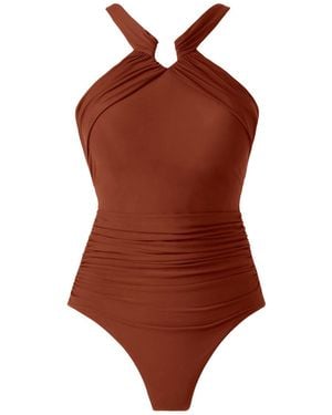 Miraclesuit Rock Solid Aphrodite Halter Neck Soft Cup Tummy Control Swimsuit - Brown