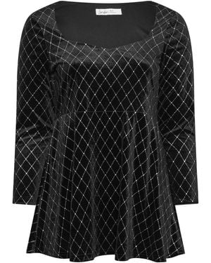 Yours Curve London Glitter Velvet Square Neck Top - Black