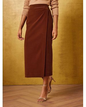 Love & Roses Rust Tailored Velvet Midi Pencil Skirt - Brown