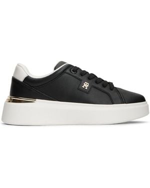 Tommy Hilfiger Monogram Leather Platform Sneakers - Black