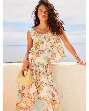 Next Coastal Scenic Print N. Premium 100% Linen Lemon Shell Top - Natural