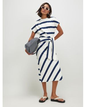 River Island Short Sleeve Premium Stripe Tie Side Midi Dress - White