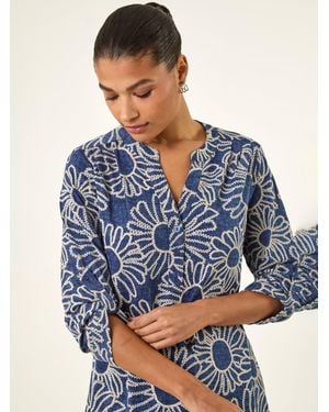 Roman Floral Puff Print Shirt - Blue