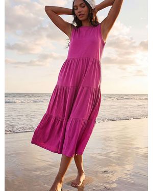 Roman Tiered Midi Smock Dress - Pink
