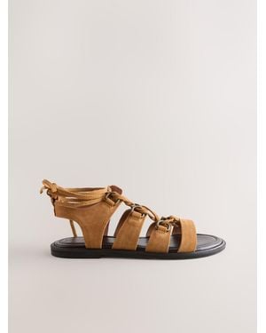 Next Tan Suede Forever Comfort Ghillie Sandals - Natural
