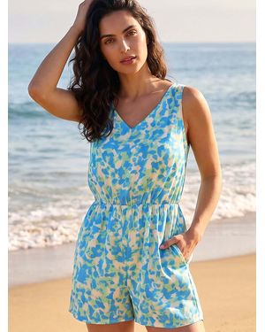 Roman Abstract V-Neck Playsuit - Blue