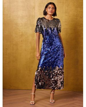 Love & Roses Cobalt Petite Ombre Sequin Midi Dress - Blue
