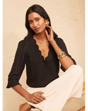 Love & Roses Love & Roses Scallop V-Neck Flute Sleeve Blouse - Natural