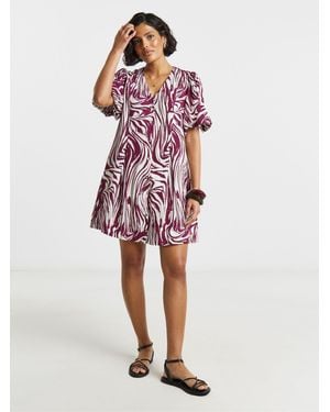 Simply Be Printed Linen Button Up Shift Dress - Pink