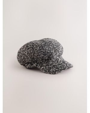 Next Monochrome Herringbone Baker Boy Cap - Gray