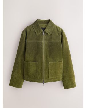 Nothing Ordinary Suede Double Zip Collared Jacket - Green