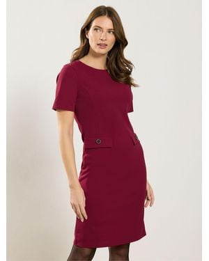 M Com Button Detail Work Midi Dress - Red