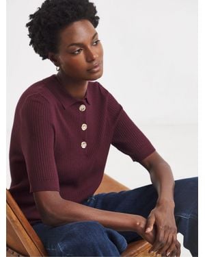 JD Williams Ribbed Henley Collared Sweater - Purple