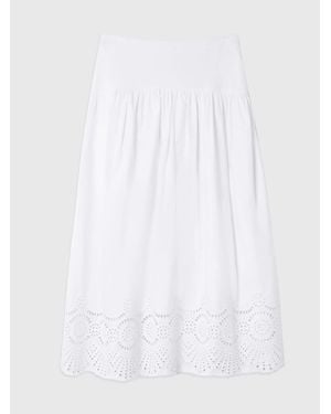 Whistles Broderie Cotton Midi Skirt - White