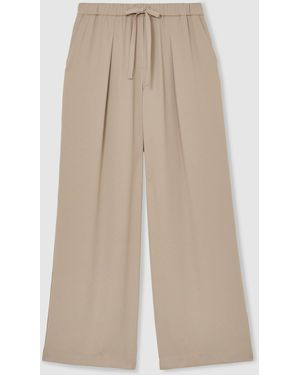 Reiss Neutral Aimee Petite Drawstring Wide-Leg Pants - Natural