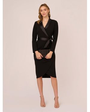 Adrianna Papell Knit Crepe Tuxedo Wrap Dress - Black