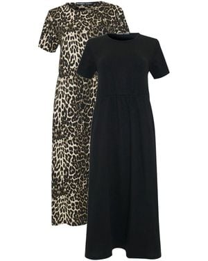 Threadbare 2 Pack Jersey Midi Smock Dress With Pockets - Black