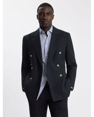 Moss Tailored Fit Stripe Suit Jacket - Blue