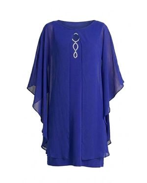 Gina Bacconi Diamante Trim Chiffon Cape Dress - Blue