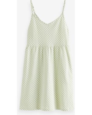 Next 100% Cotton Seersucker Mini V-Neck Cami Summer Dress - White